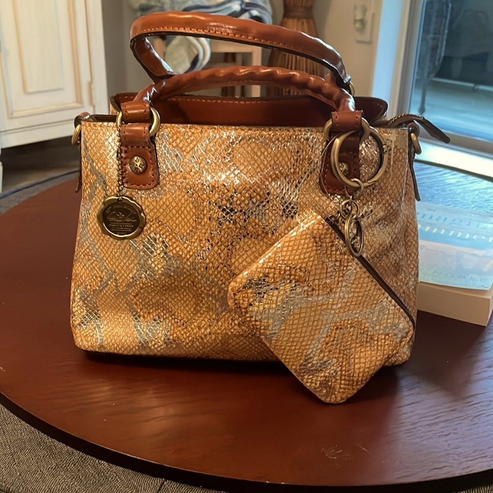 Patricia Nash Spring yellow/gold and metallic bag with key chain bag